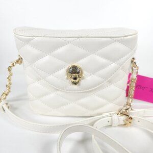 NWT BETSEY JOHNSON XOVIOLA‎ WHITE Skull Faux Leather Quilted Geometric Crossbody